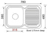 780mm Ariette Single Bowl Sink